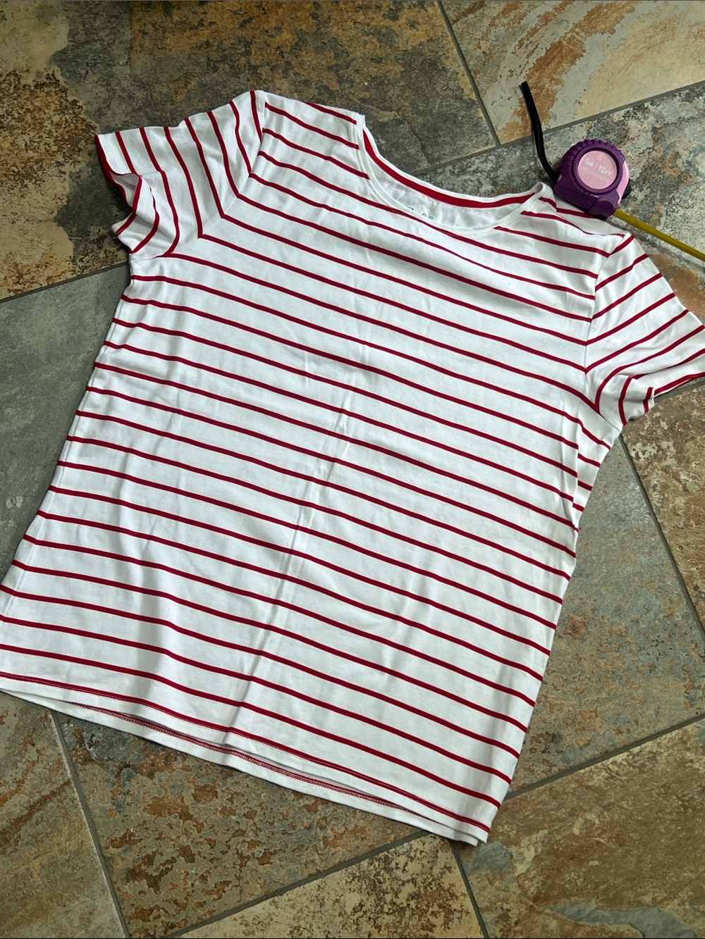 croft & barrow White Tee with Red Stripes - Short Sleeve Girls' Top